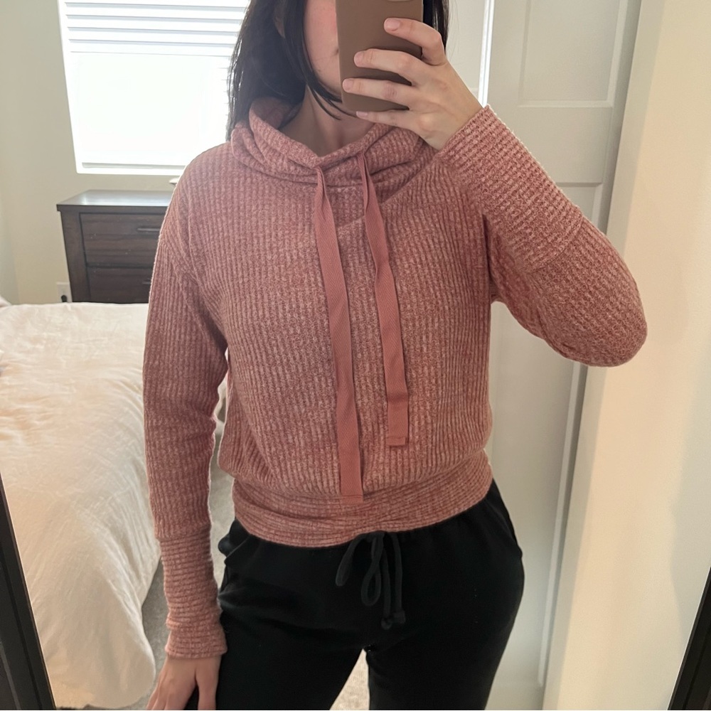 Waffle Knit Anthropologie Sweatshirt - Pink, S